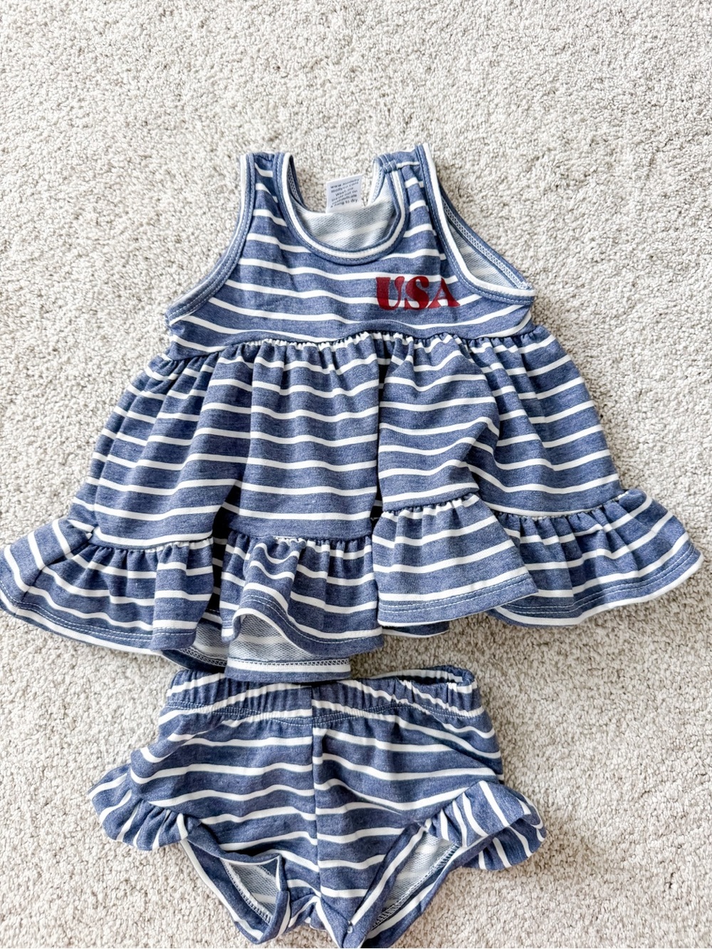 Striped Blue Toddler Tank & Bloomer Set with USA Applique
